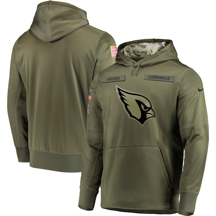 Men's Arizona Cardinals 2018 Olive Salute to Service Sideline Therma Performance Pullover Stitched Hoodie